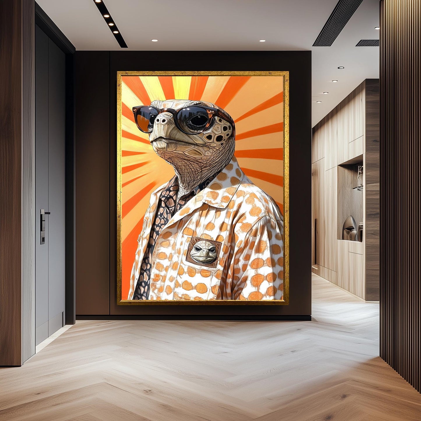 Anthropomorphic Turtle Wall Art Print, Retro Cool Turtle in Sunglasses and Polka Dot Shirt, Fun Animal Portrait for Quirky Home Decor
