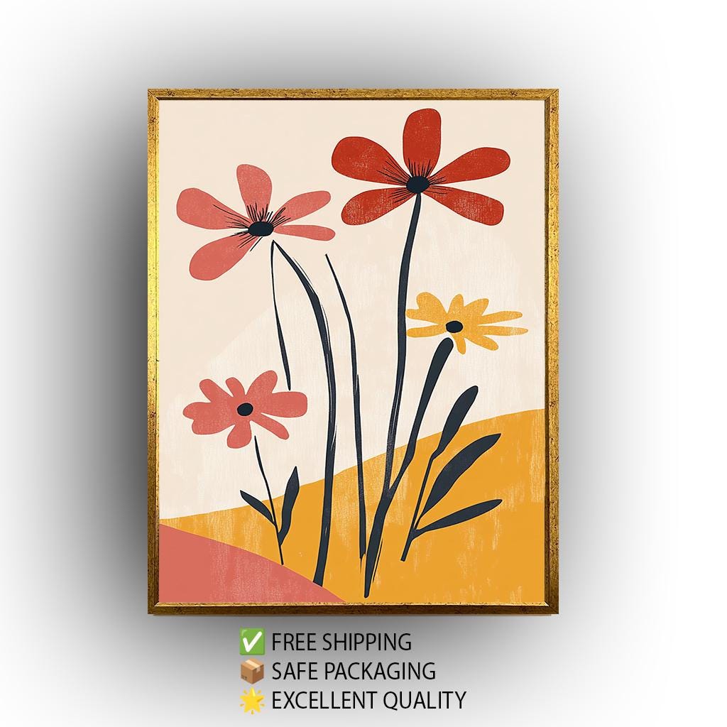 Matisse Inspired Floral Print: Retro Abstract Flower Wall Art