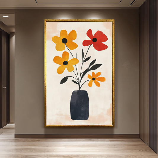 Matisse Inspired Floral Vase Print: Abstract Red and Yellow Flowers