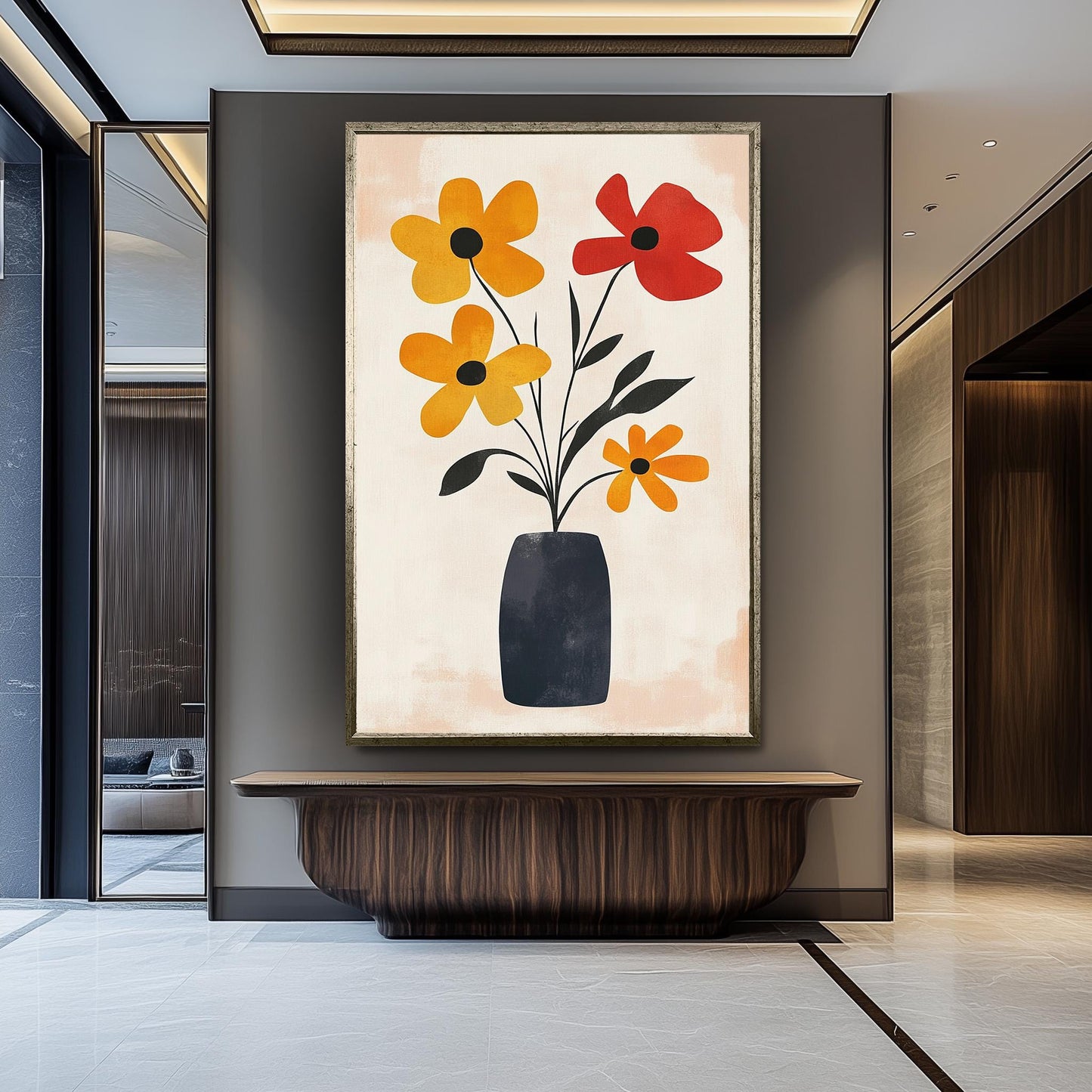 Matisse Inspired Floral Vase Print: Abstract Red and Yellow Flowers
