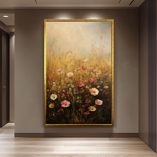 Wildflower Field Canvas Print: Vintage Floral Meadow Painting