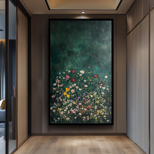 Wildflower Meadow Canvas Print: Dark Green Botanical Wall Art