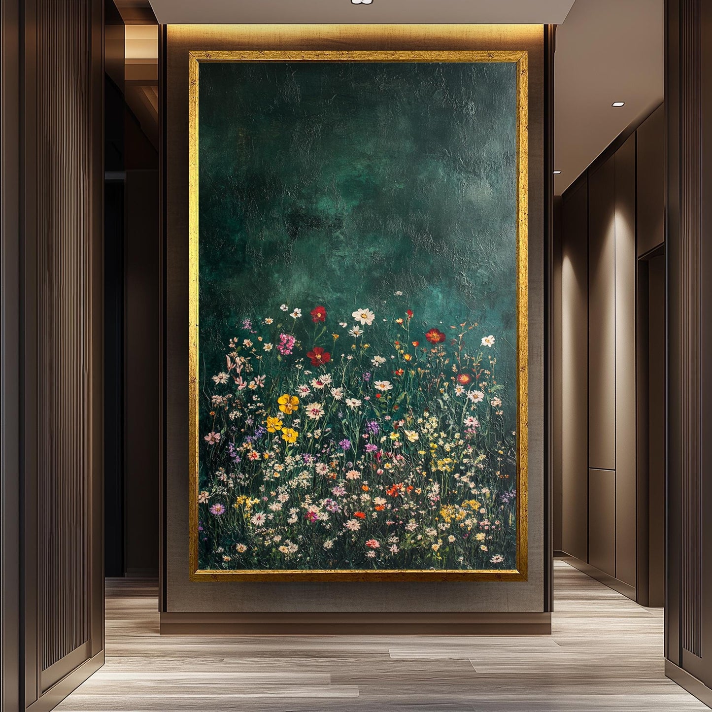 Wildflower Meadow Canvas Print: Dark Green Botanical Wall Art