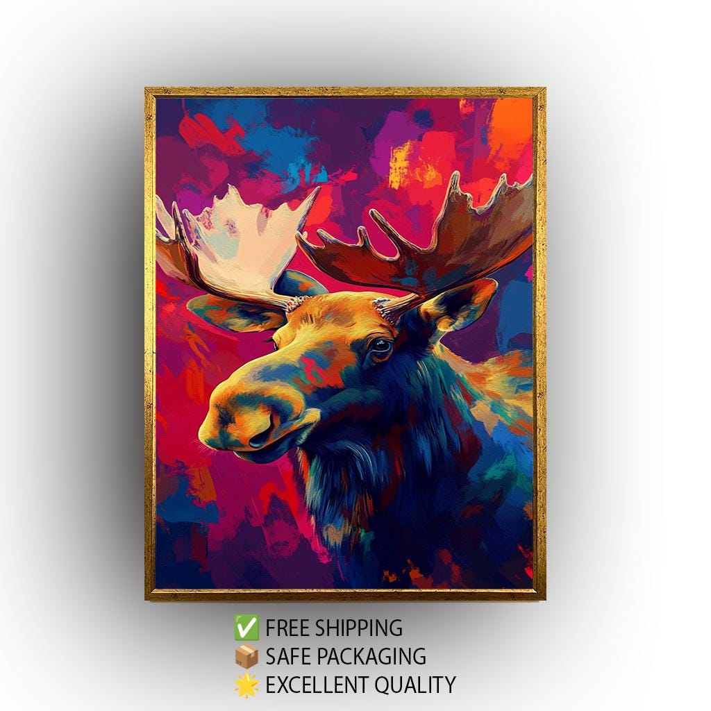 Abstract Moose Canvas Print: Colorful Pop Art Wildlife Poster
