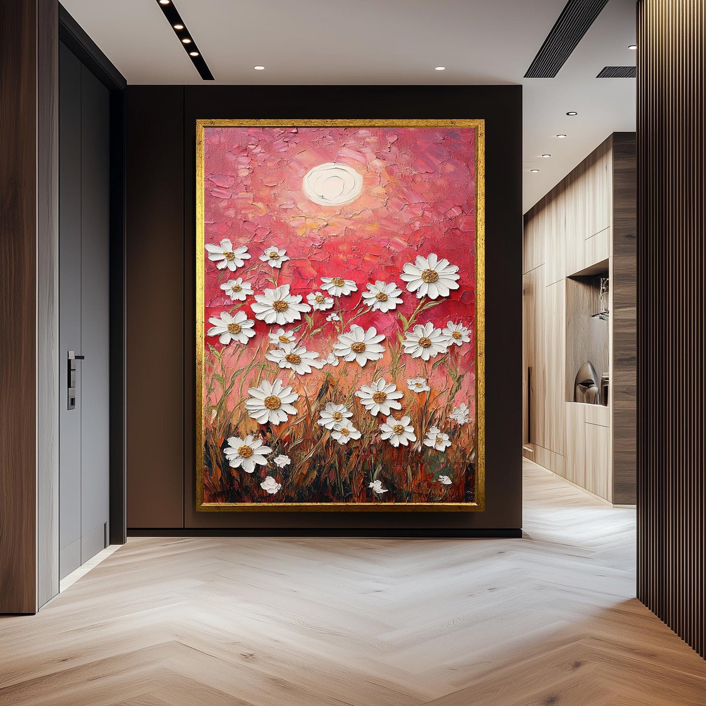 Textured Daisy Field Canvas Print: Warm Sunset, Rustic Floral Wall Art