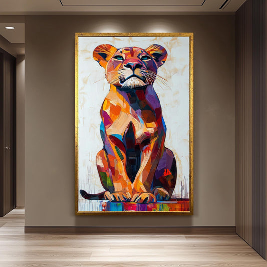 Pop Art Lioness Canvas Print: Abstract Safari Animal Wall Art