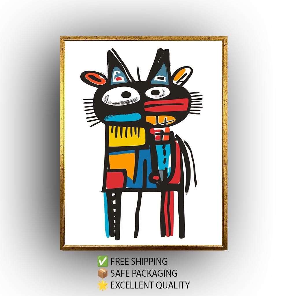 Picasso Basquiat Style Animal Art Print: Colorful Modern Decor