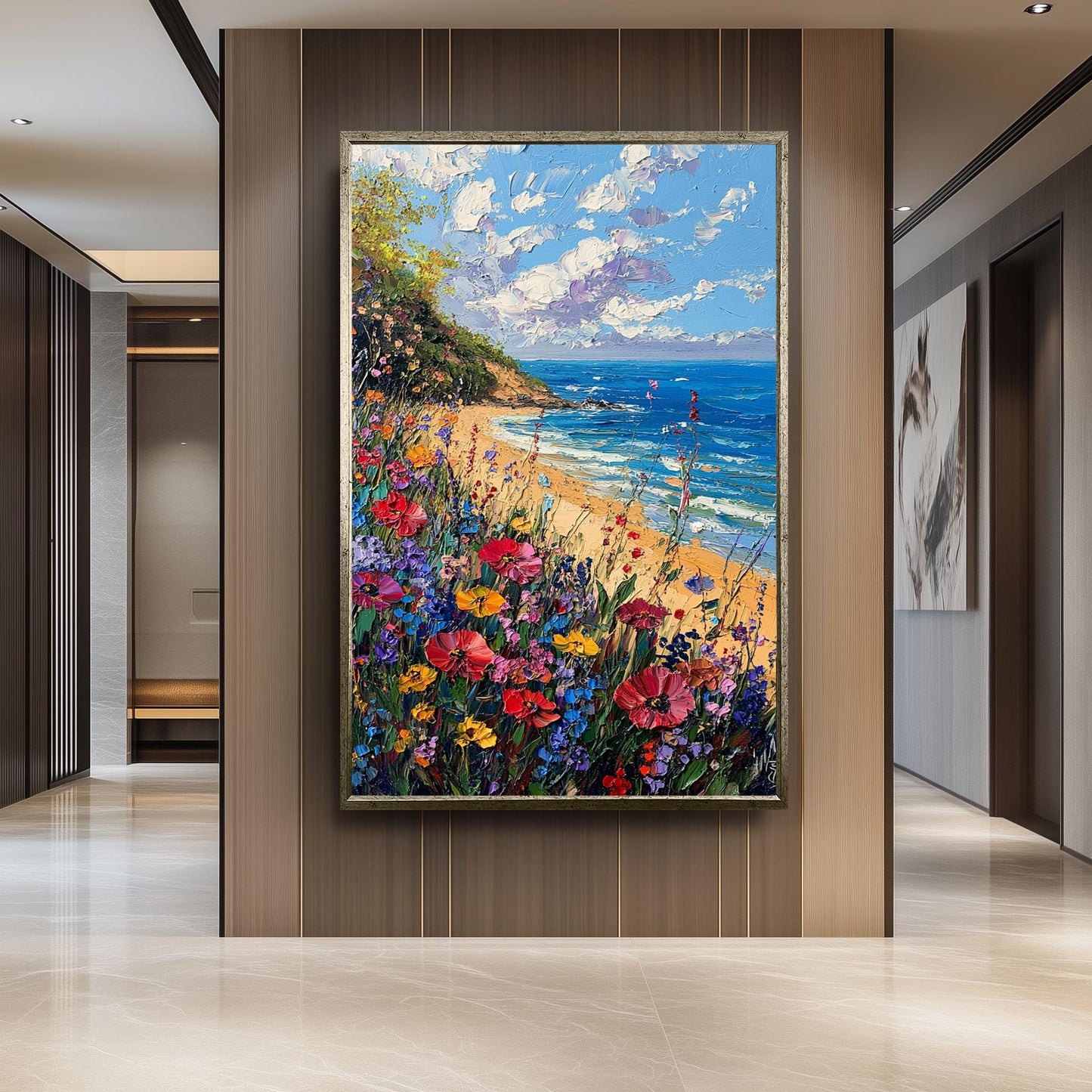 Coastal Wildflower Painting: Textured Beach Seascape Art Print