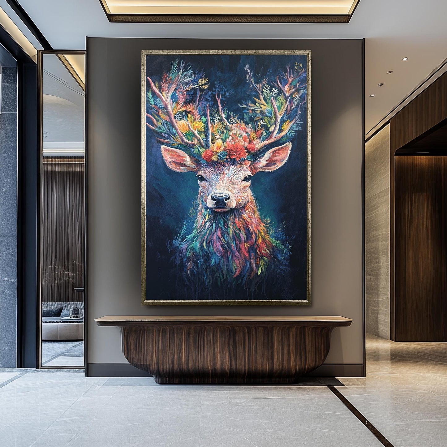 Floral Deer Art Print: Colorful Botanical Antlers, Whimsical Animal Painting