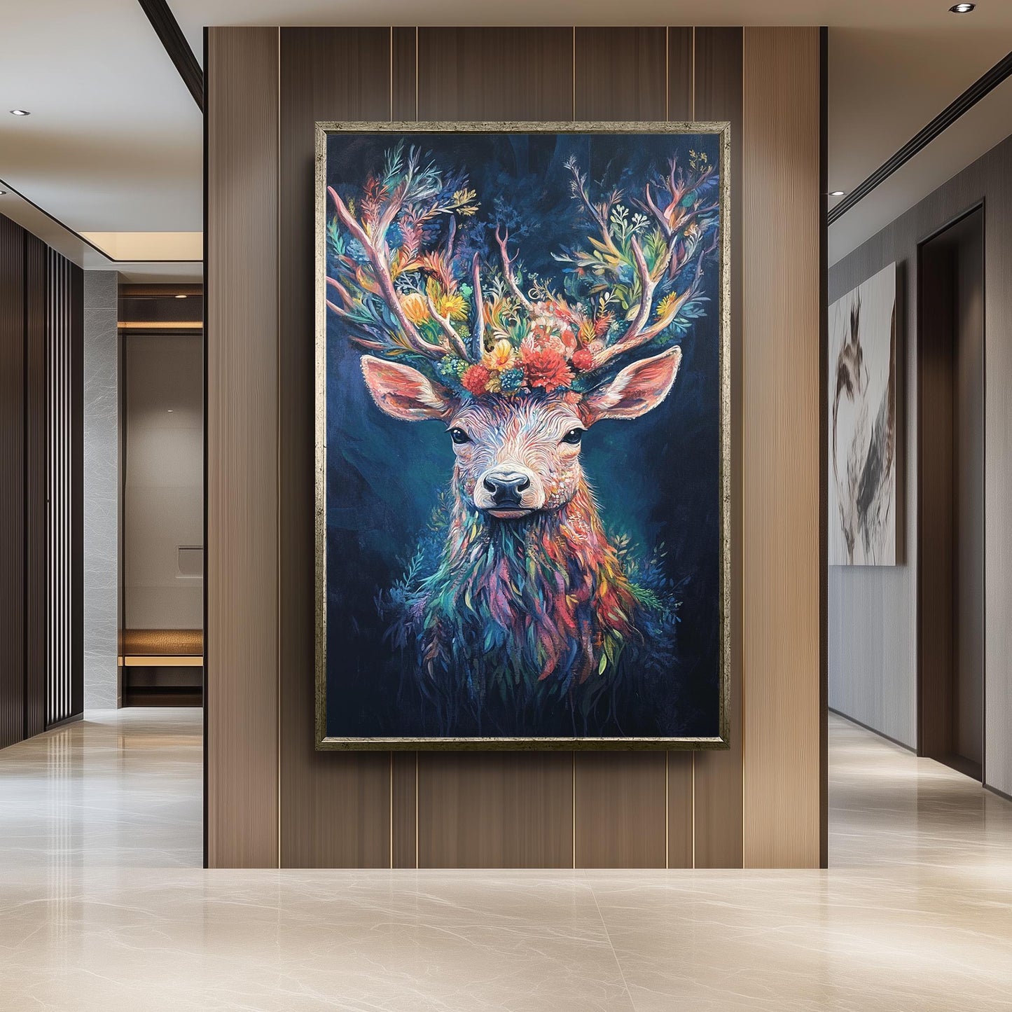 Floral Deer Art Print: Colorful Botanical Antlers, Whimsical Animal Painting
