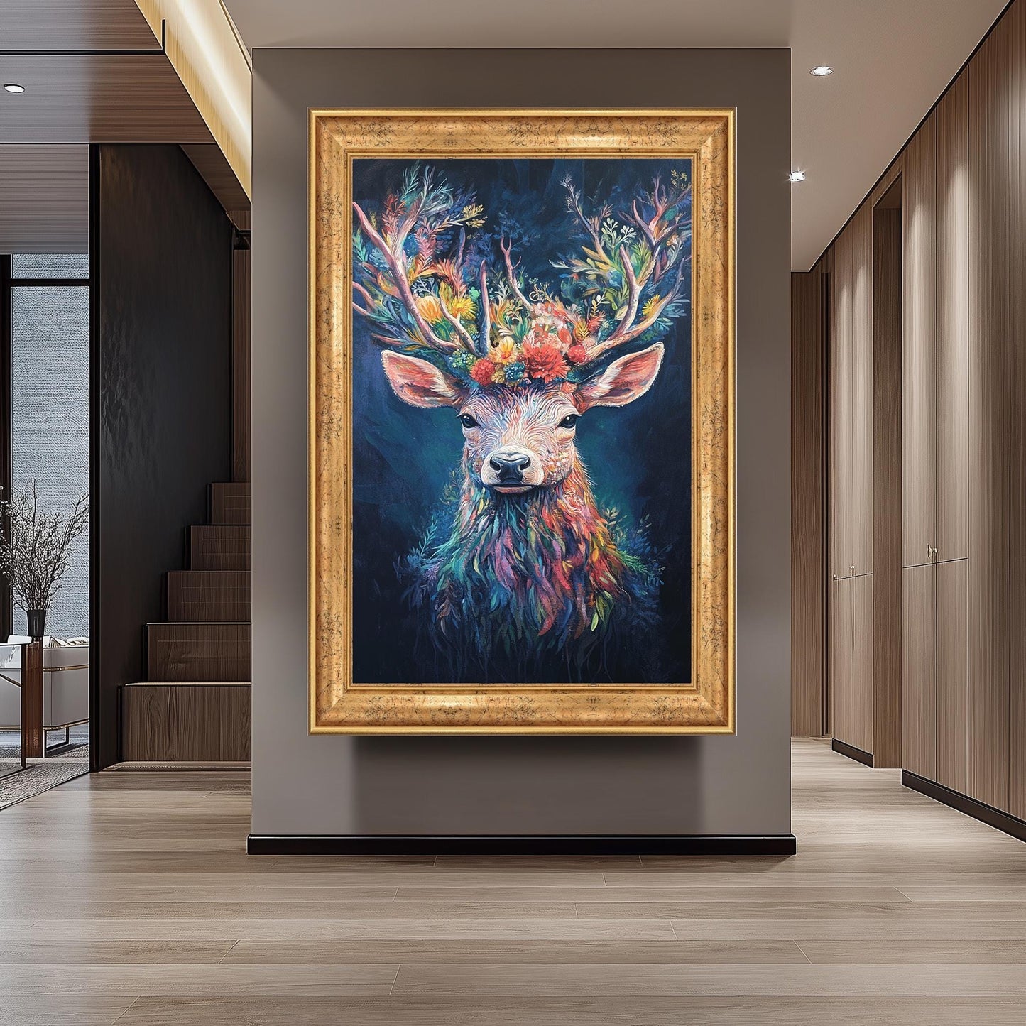 Floral Deer Art Print: Colorful Botanical Antlers, Whimsical Animal Painting