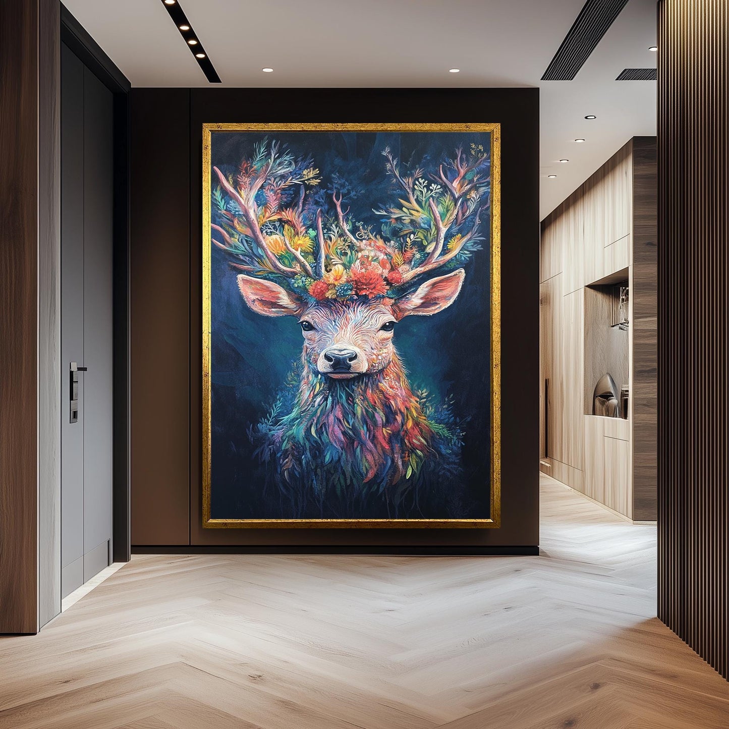 Floral Deer Art Print: Colorful Botanical Antlers, Whimsical Animal Painting