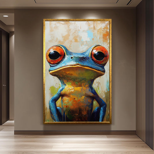 Colorful Surreal Frog Portrait Wall Art in Bold Brushstroke Oil Painting Style for Animal Lovers and Whimsical Home Decor Spaces Frog Canvas