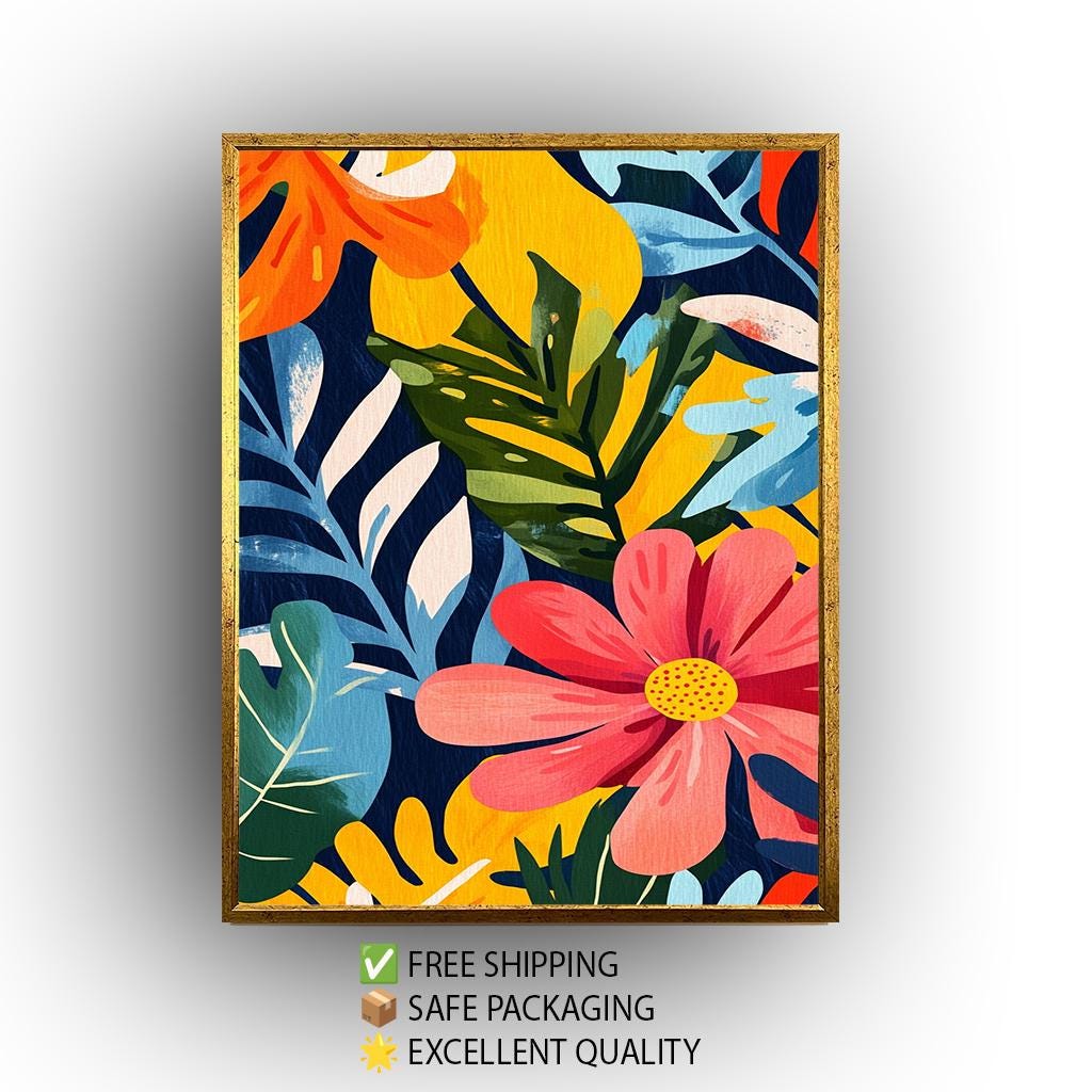 Tropical Floral Canvas Art: Retro Henri Style, Boho Decor