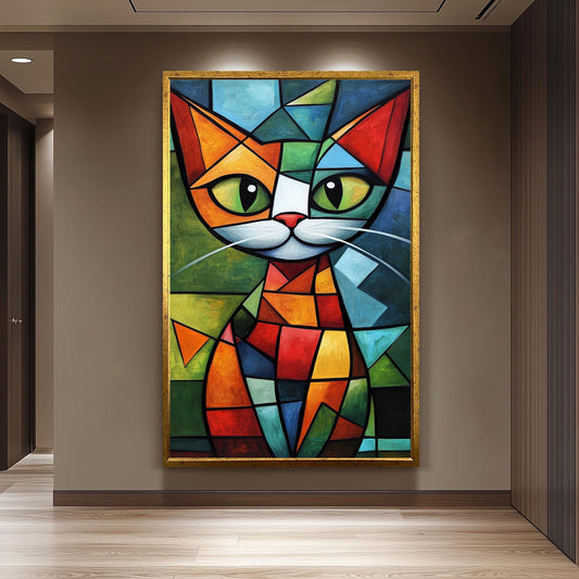 Cubist Cat Art Print: Picasso-Inspired Geometric Shapes