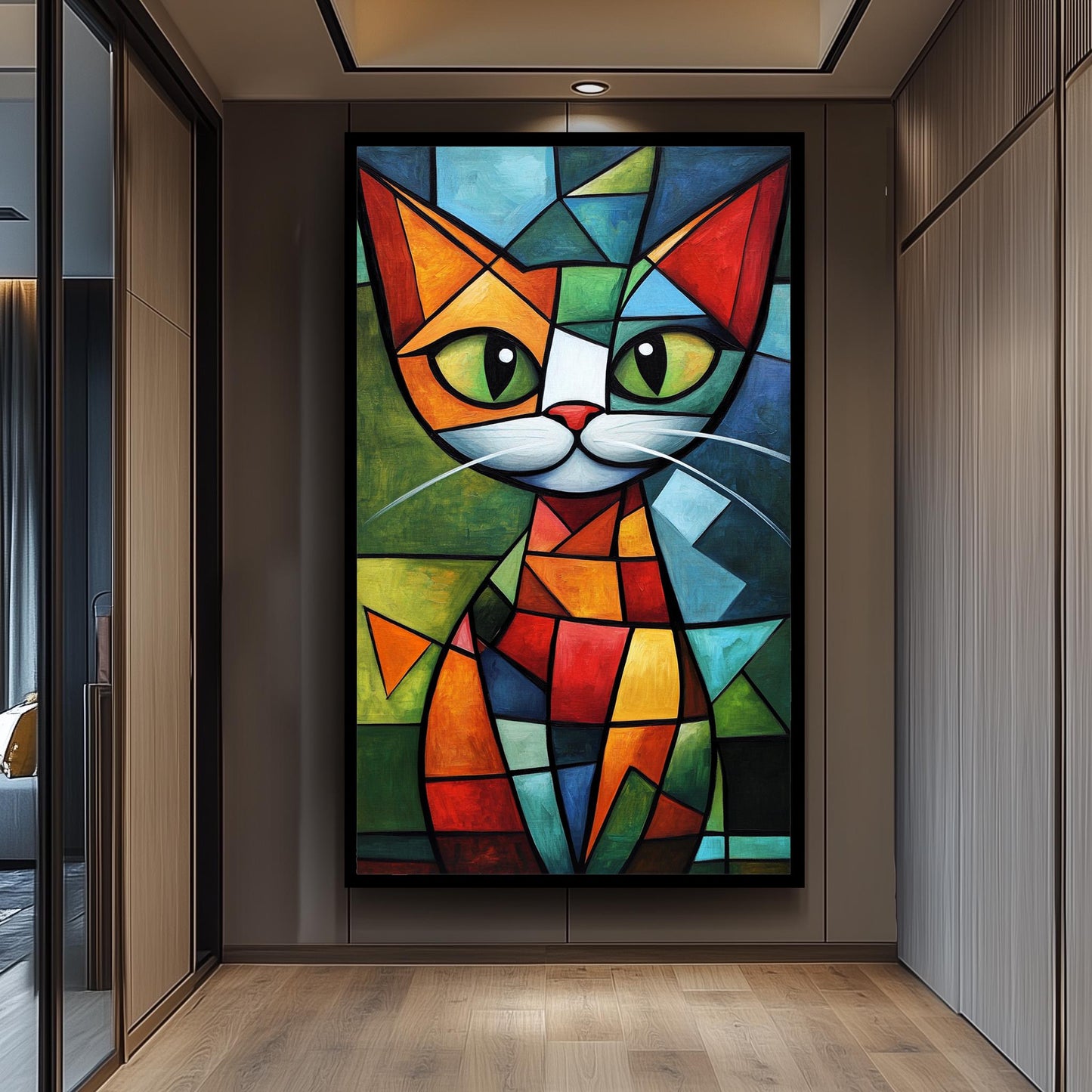 Cubist Cat Art Print: Picasso-Inspired Geometric Shapes