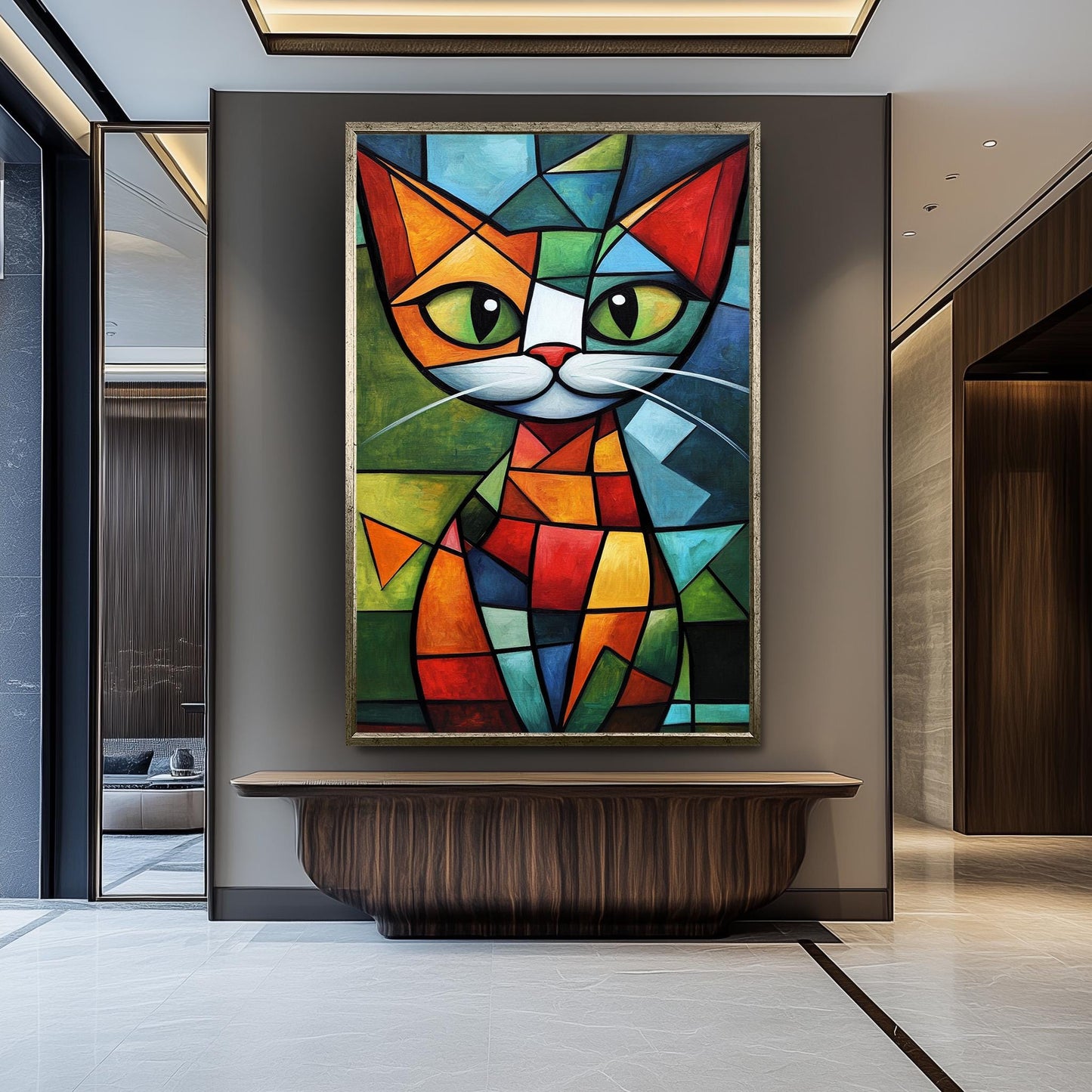Cubist Cat Art Print: Picasso-Inspired Geometric Shapes
