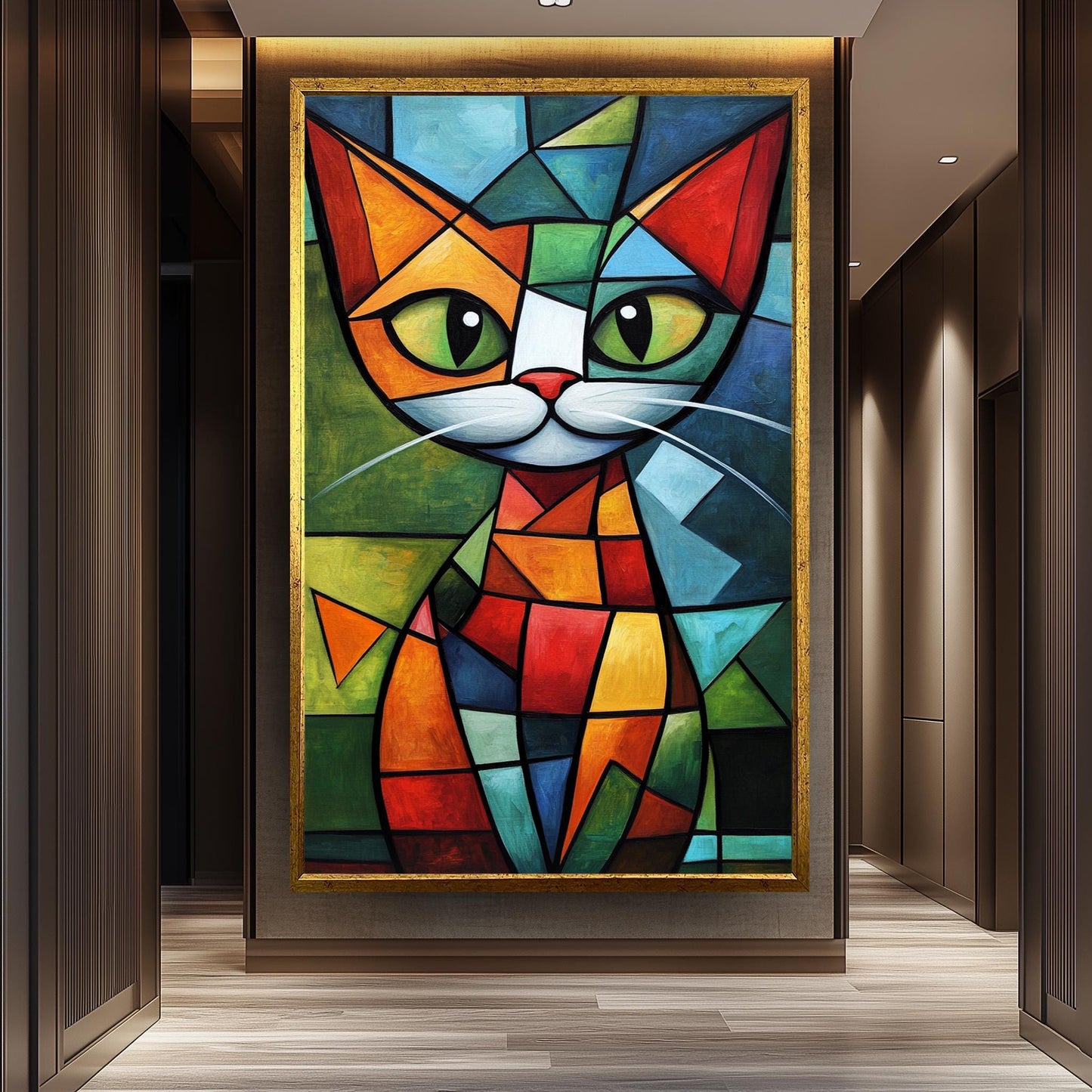 Cubist Cat Art Print: Picasso-Inspired Geometric Shapes