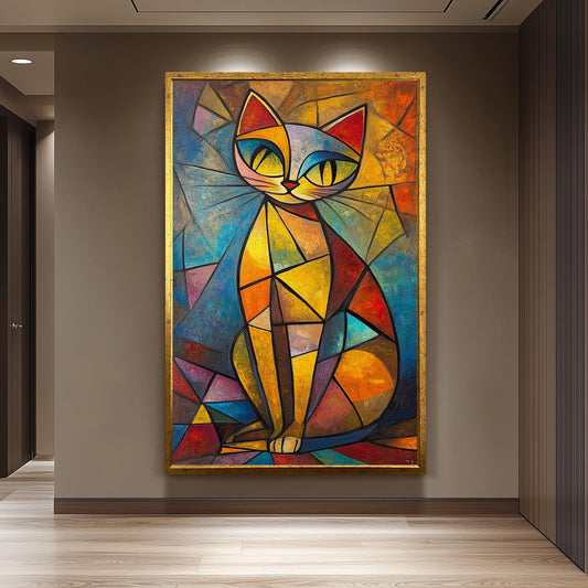 Cubist Cat Art Print: Picasso Style Geometric Animal Decor