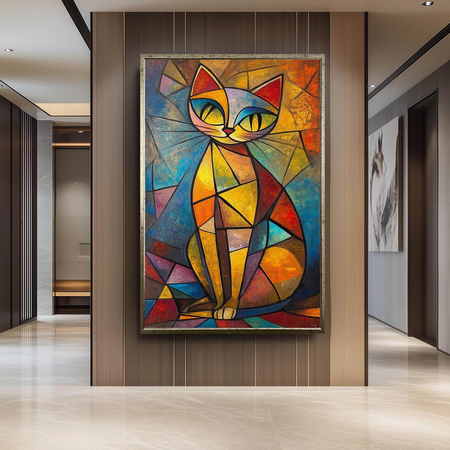 Cubist Cat Art Print: Picasso Style Geometric Animal Decor