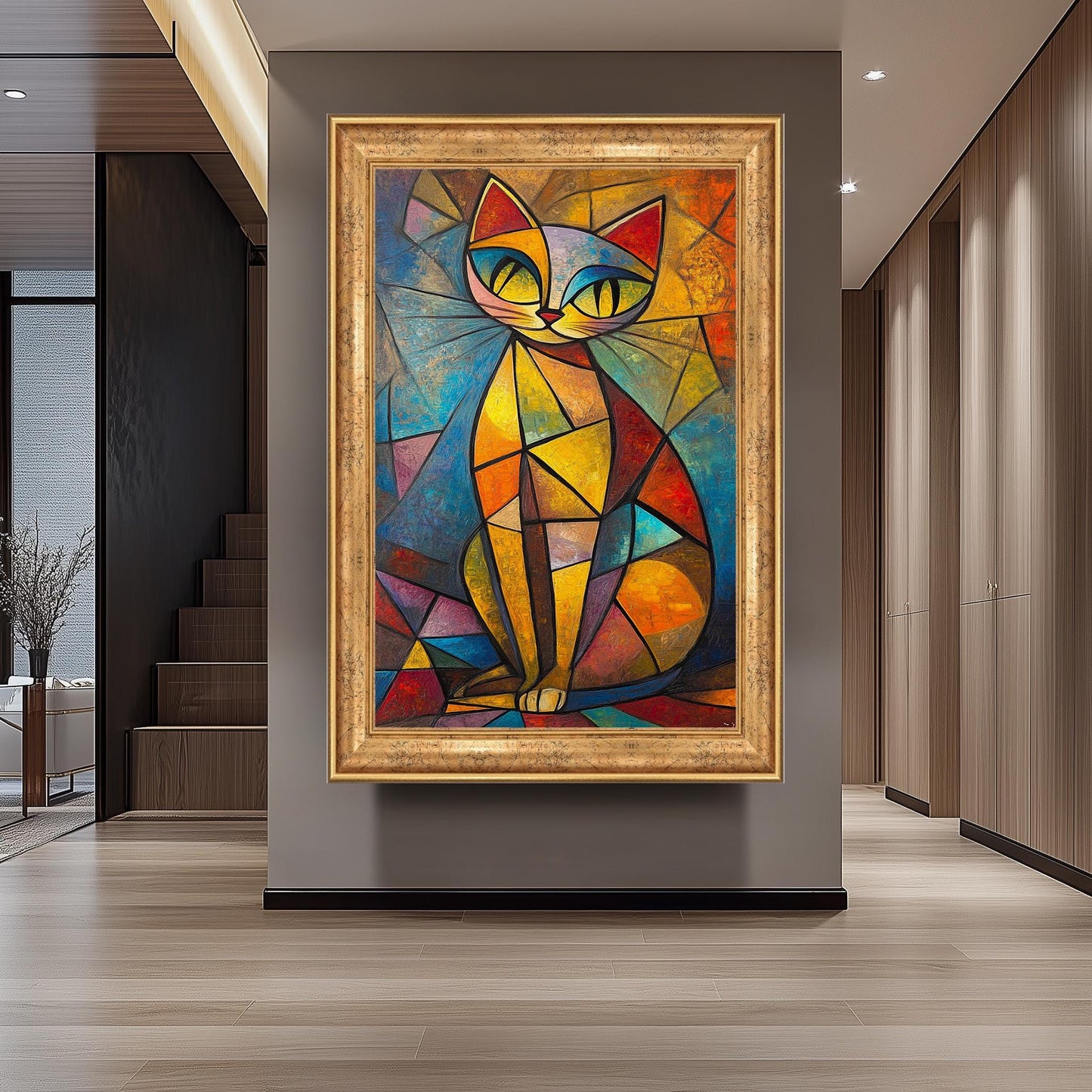 Cubist Cat Art Print: Picasso Style Geometric Animal Decor