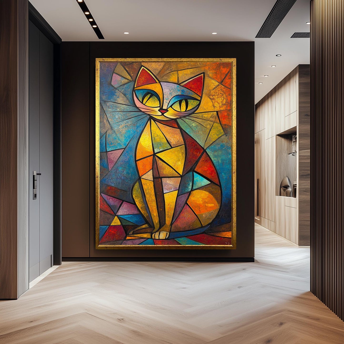 Cubist Cat Art Print: Picasso Style Geometric Animal Decor