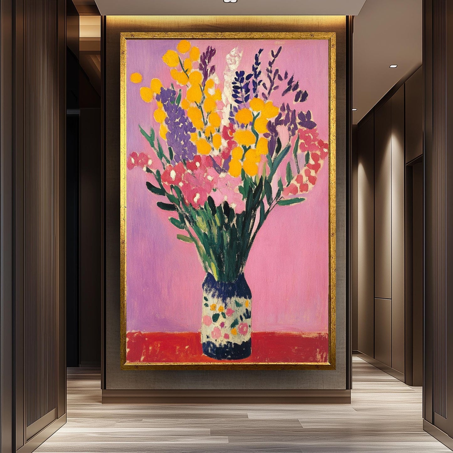 Matisse Style Floral Still Life Art Print: Yellow & Pink Flowers
