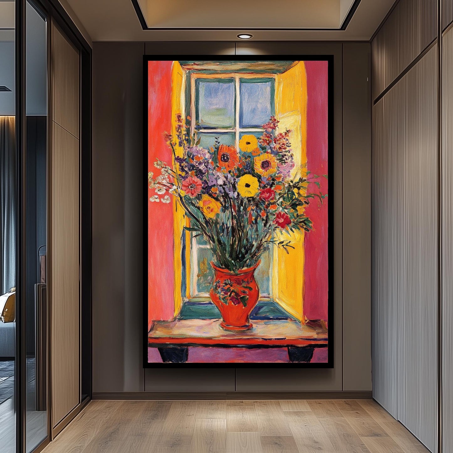 Matisse Style Floral Painting: Colorful Window Vase Still Life Art