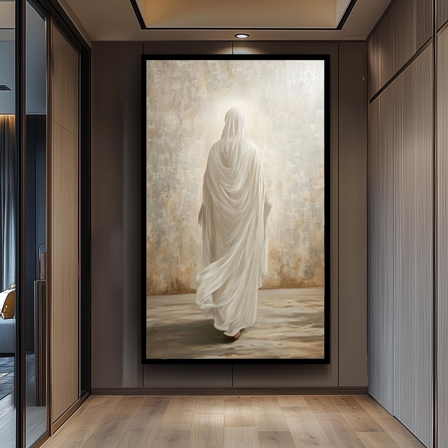Jesus Walking in White Robe Canvas Print - Minimalist Christian Wall Art