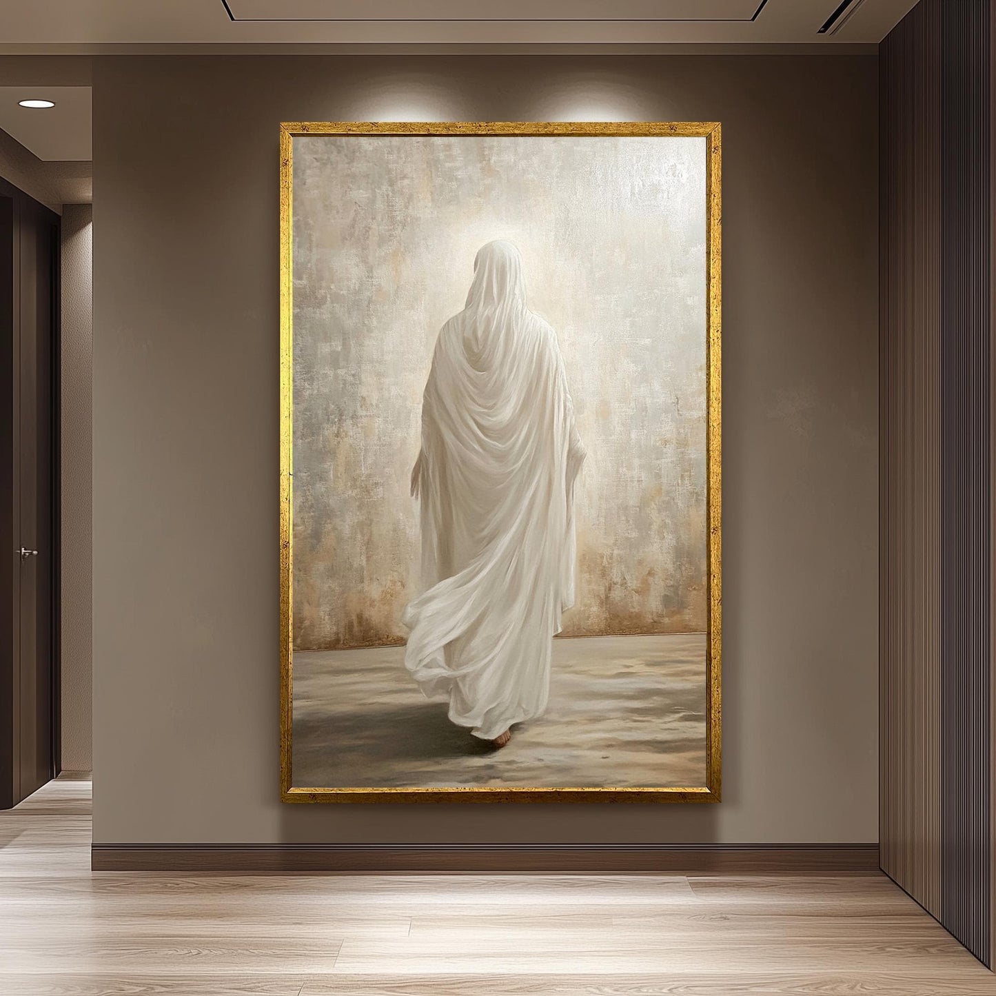 Jesus Walking in White Robe Canvas Print - Minimalist Christian Wall Art