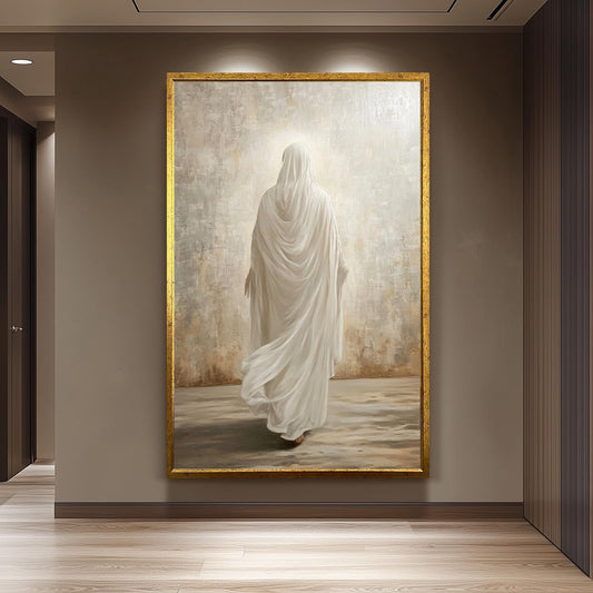 Jesus Walking in White Robe Canvas Print - Minimalist Christian Wall Art