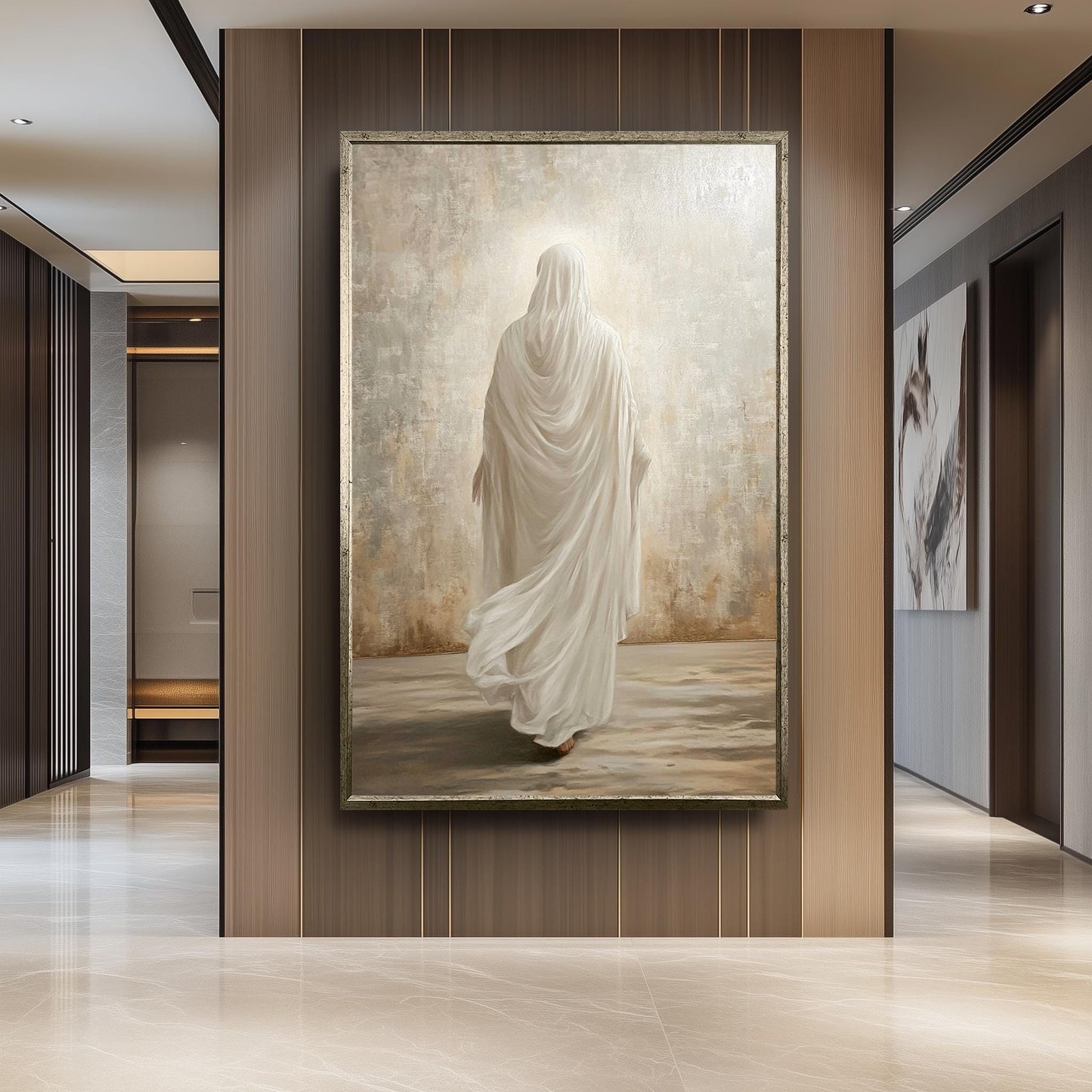 Jesus Walking in White Robe Canvas Print - Minimalist Christian Wall Art