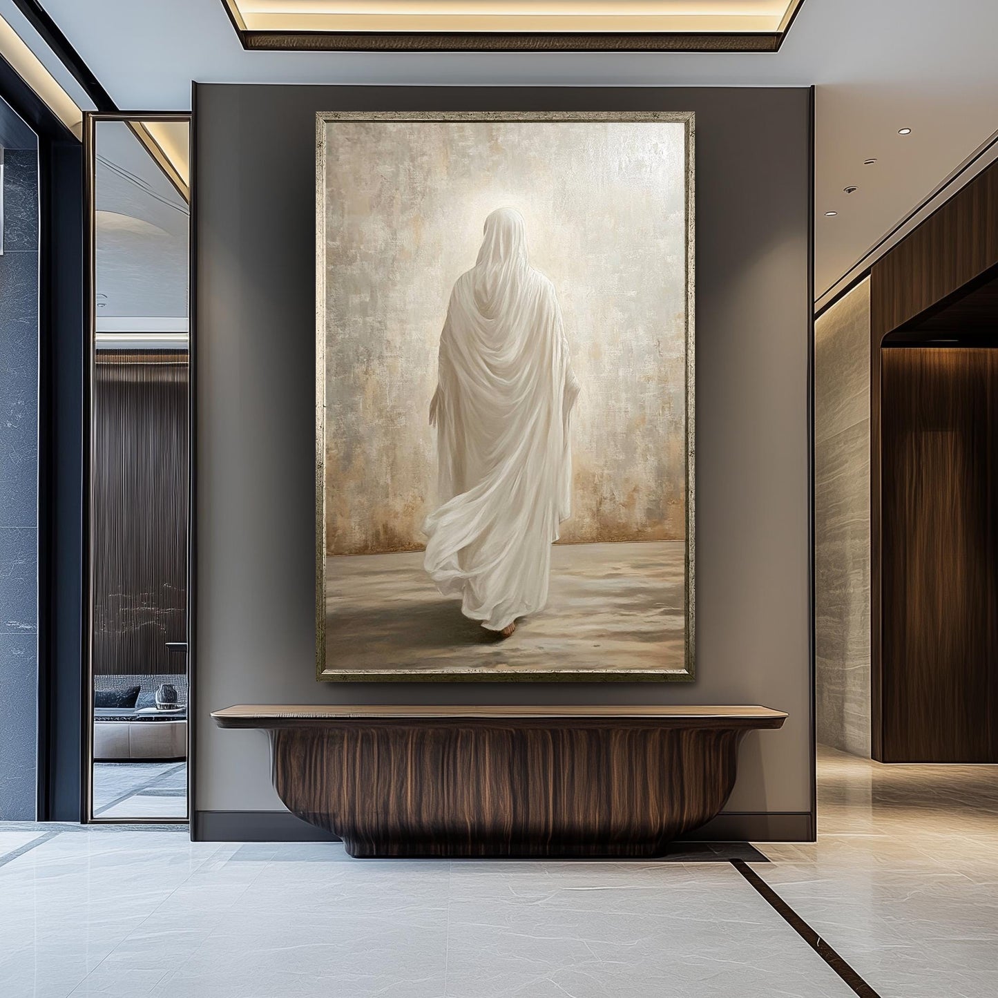 Jesus Walking in White Robe Canvas Print - Minimalist Christian Wall Art