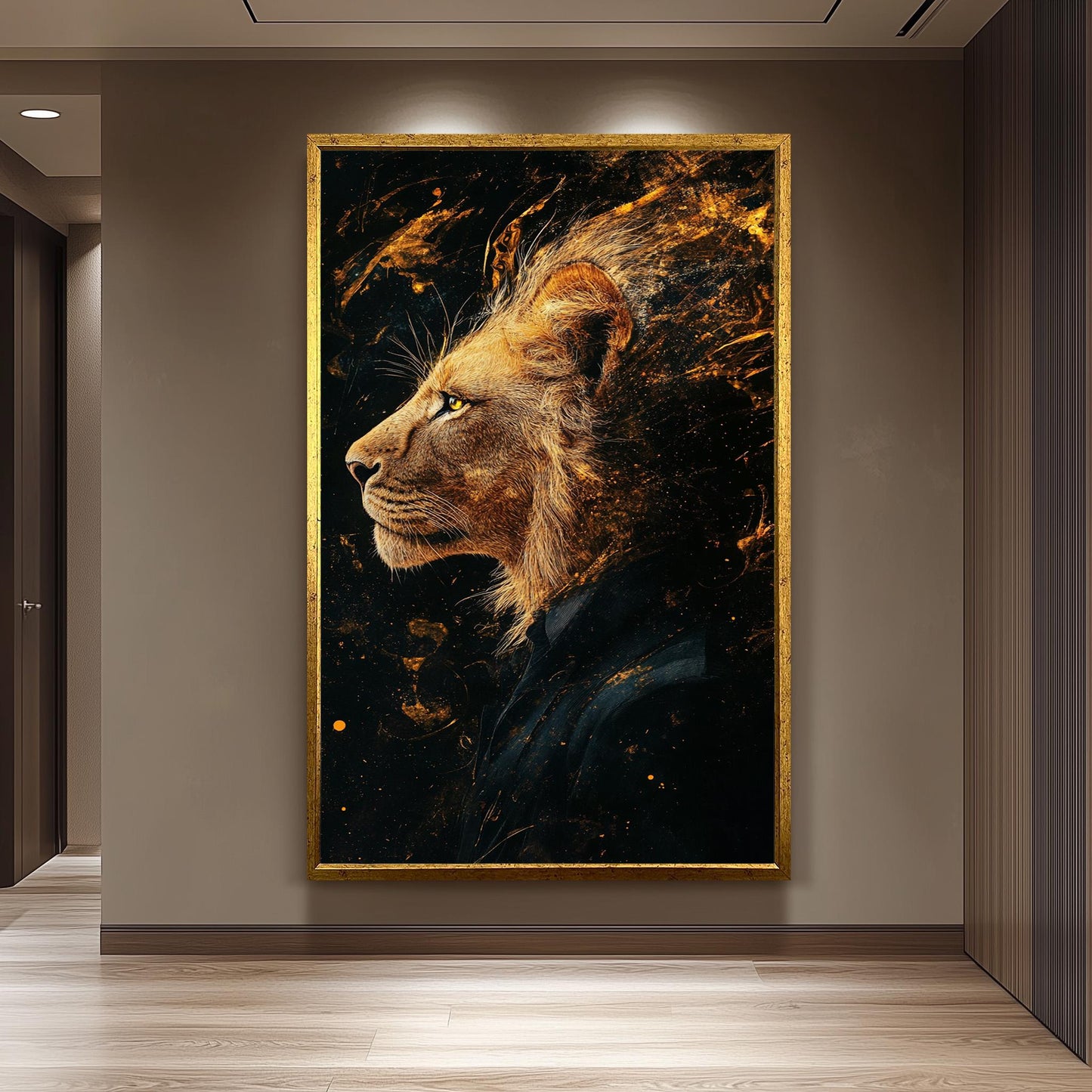 Surreal Lion Portrait Canvas Print: Abstract Splatter Style, Modern Wildlife Art