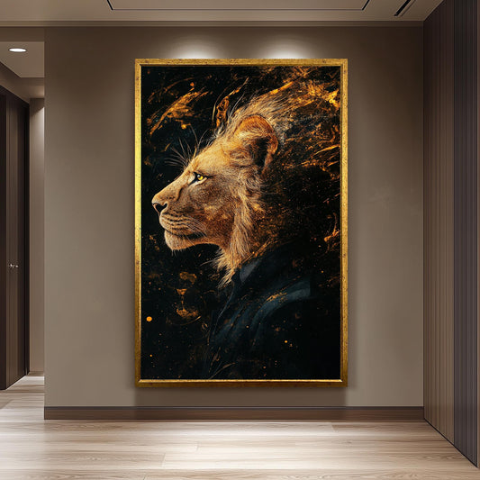 Surreal Lion Portrait Canvas Print: Abstract Splatter Style, Modern Wildlife Art