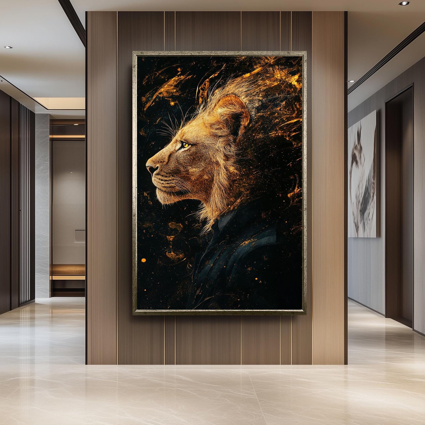 Surreal Lion Portrait Canvas Print: Abstract Splatter Style, Modern Wildlife Art