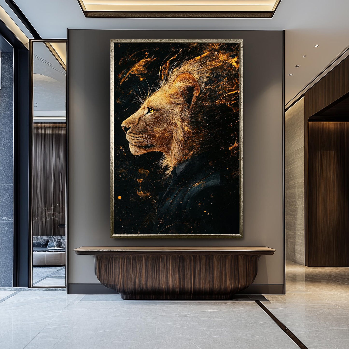Surreal Lion Portrait Canvas Print: Abstract Splatter Style, Modern Wildlife Art