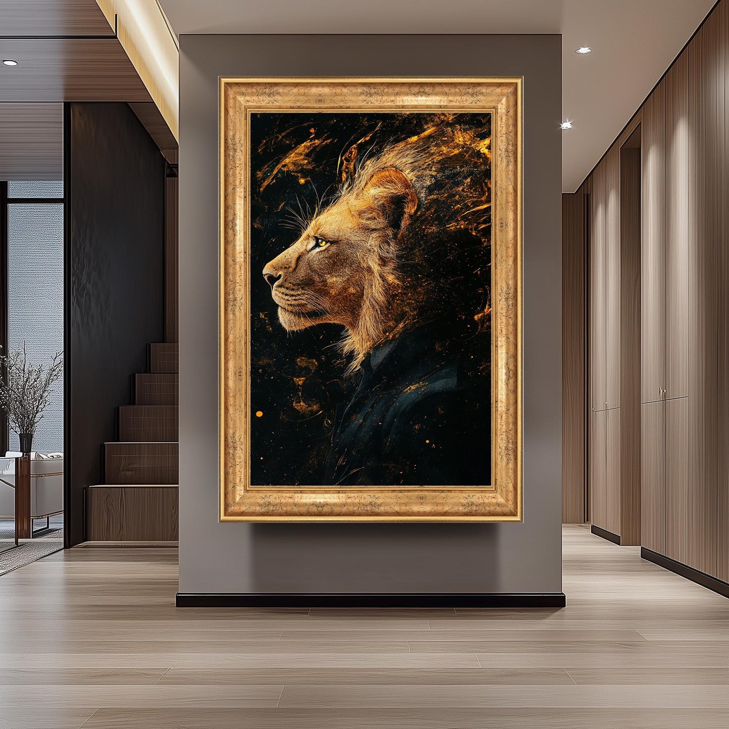 Surreal Lion Portrait Canvas Print: Abstract Splatter Style, Modern Wildlife Art