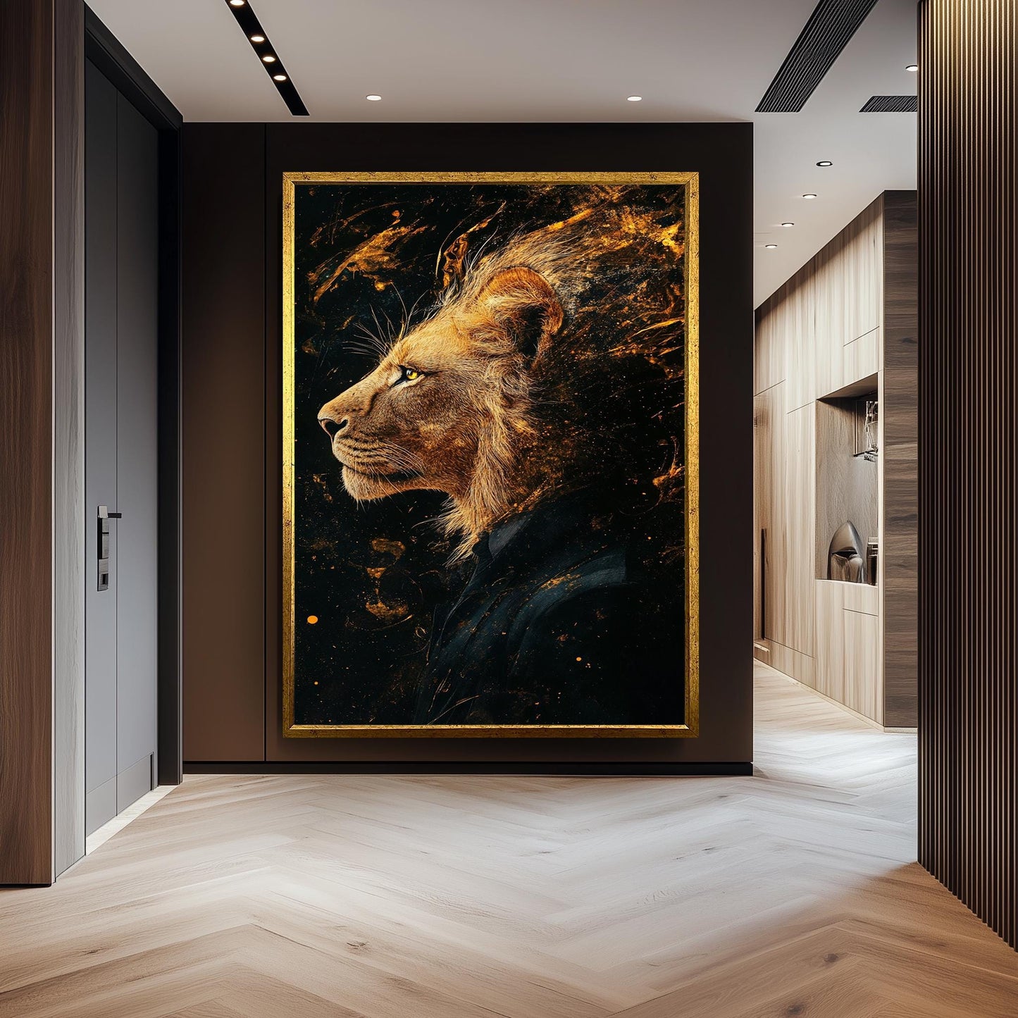 Surreal Lion Portrait Canvas Print: Abstract Splatter Style, Modern Wildlife Art
