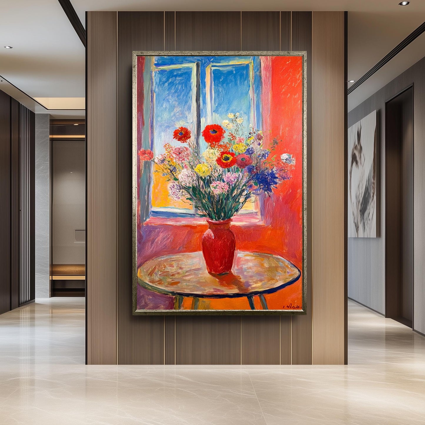 Matisse Inspired Floral Still Life Art Print: Red Vase Bouquet