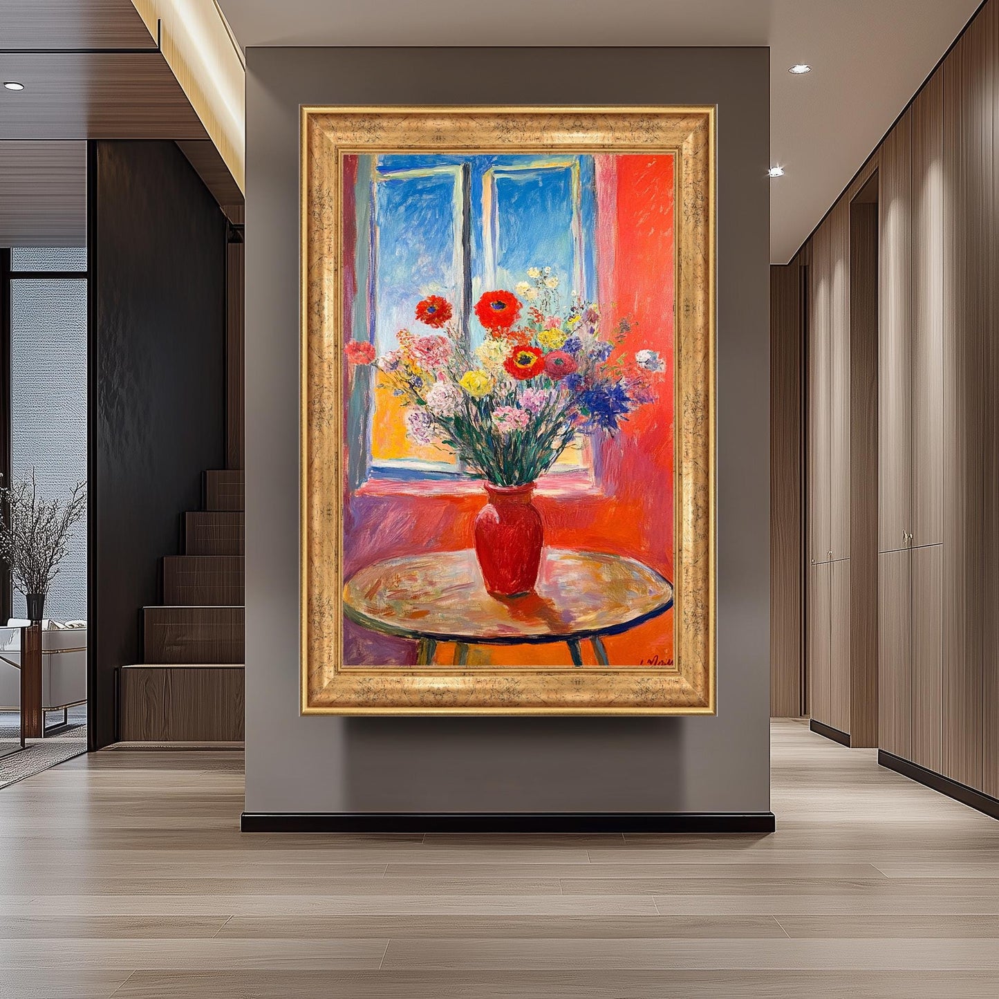 Matisse Inspired Floral Still Life Art Print: Red Vase Bouquet
