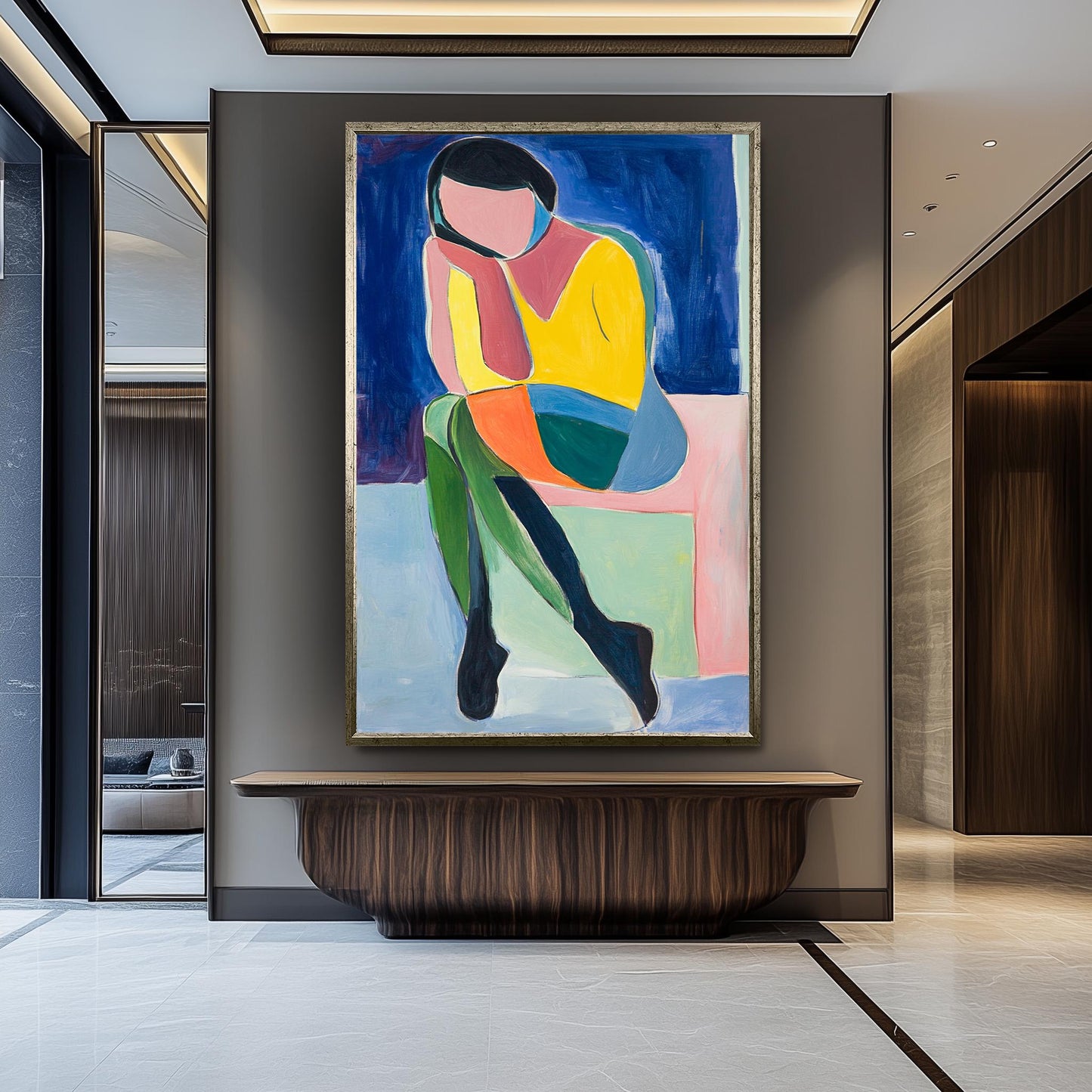 Matisse Style Woman Portrait Print: Abstract Color Block Wall Art