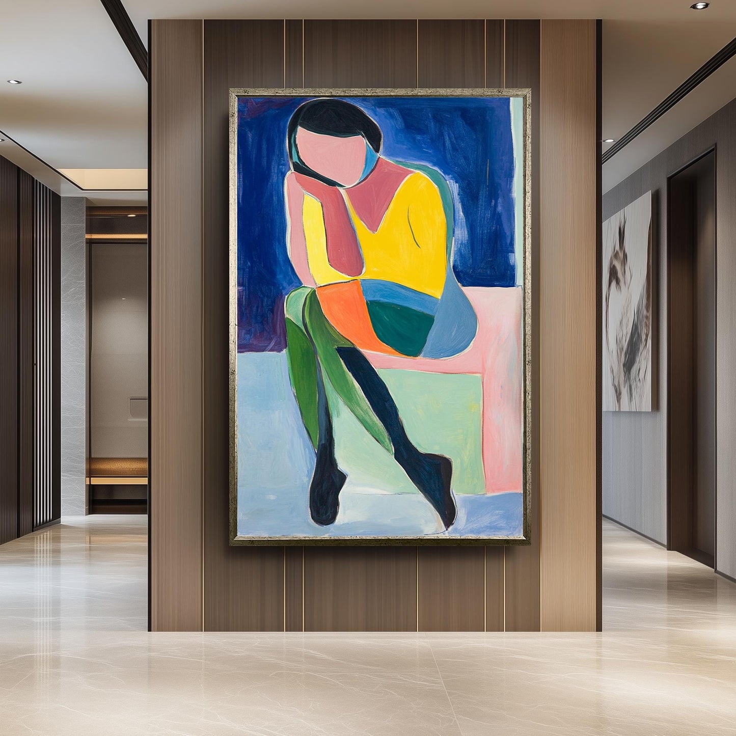 Matisse Style Woman Portrait Print: Abstract Color Block Wall Art