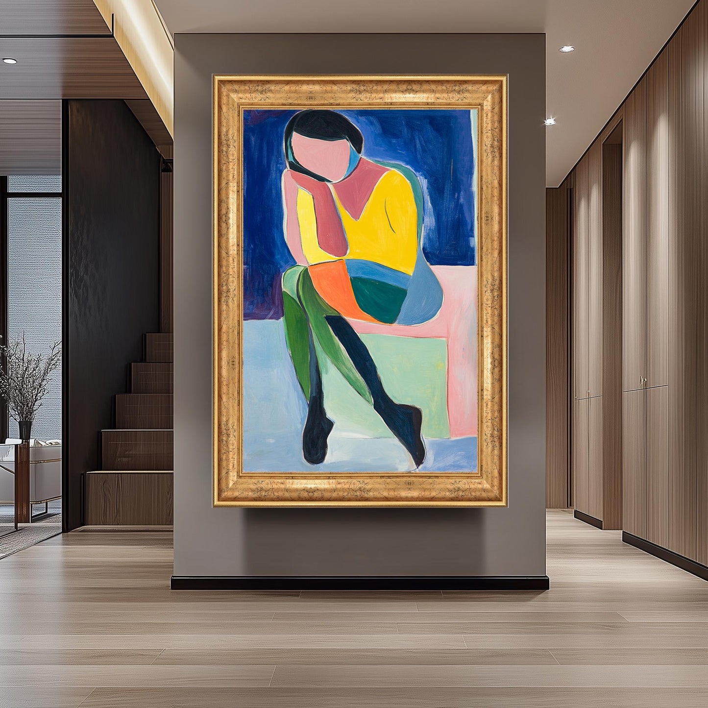Matisse Style Woman Portrait Print: Abstract Color Block Wall Art
