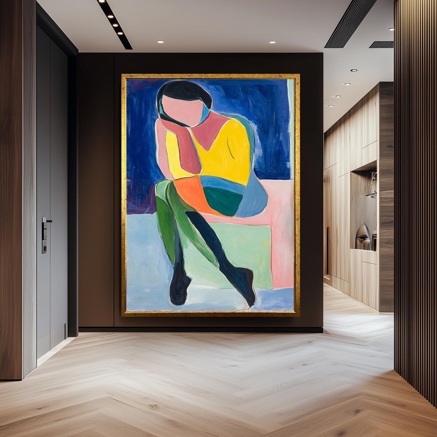 Matisse Style Woman Portrait Print: Abstract Color Block Wall Art