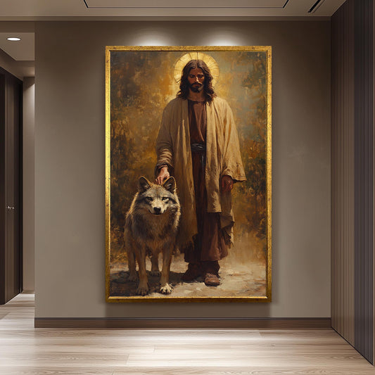 Jesus and Wolf Canvas Print: Sacred Christian Art