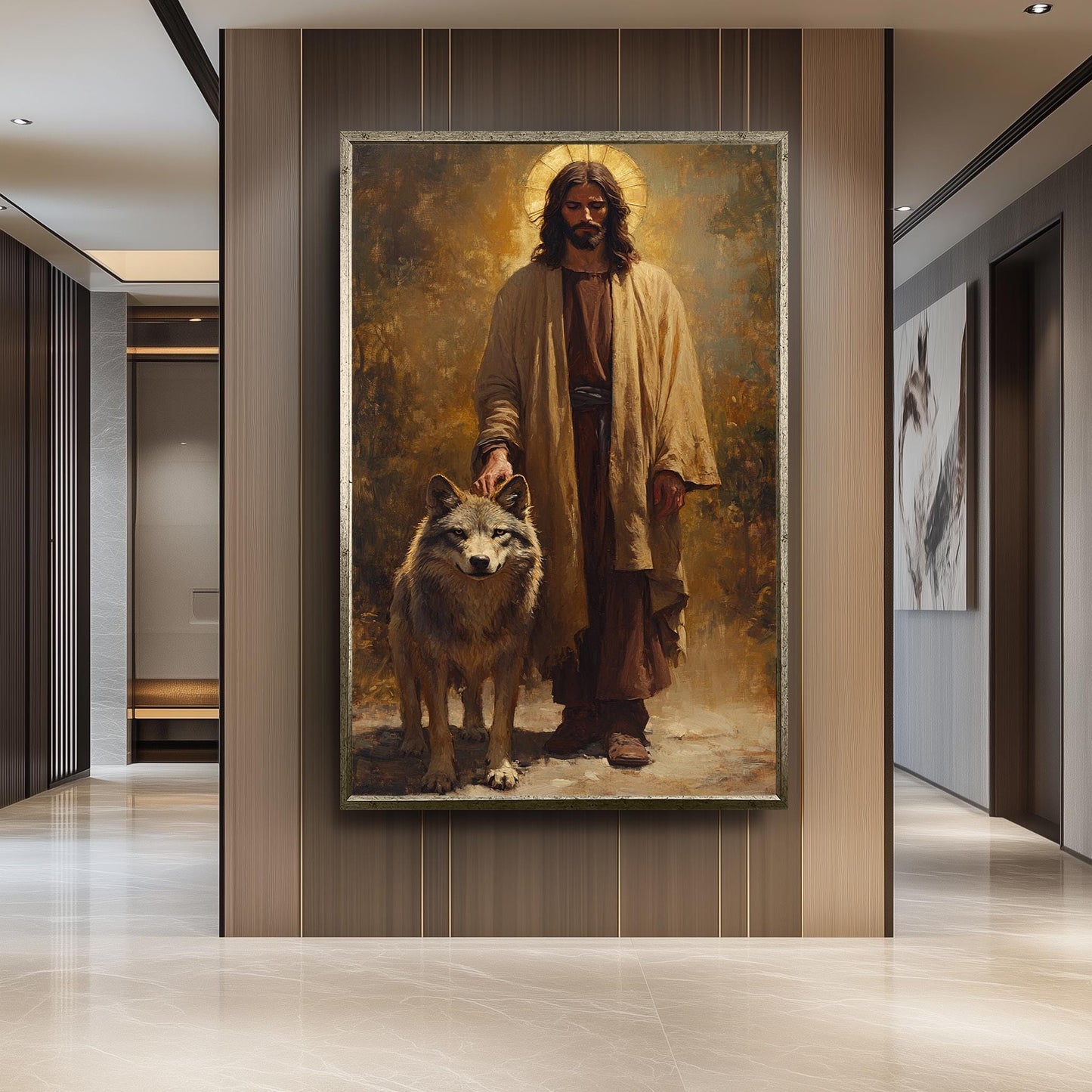 Jesus and Wolf Canvas Print: Sacred Christian Art