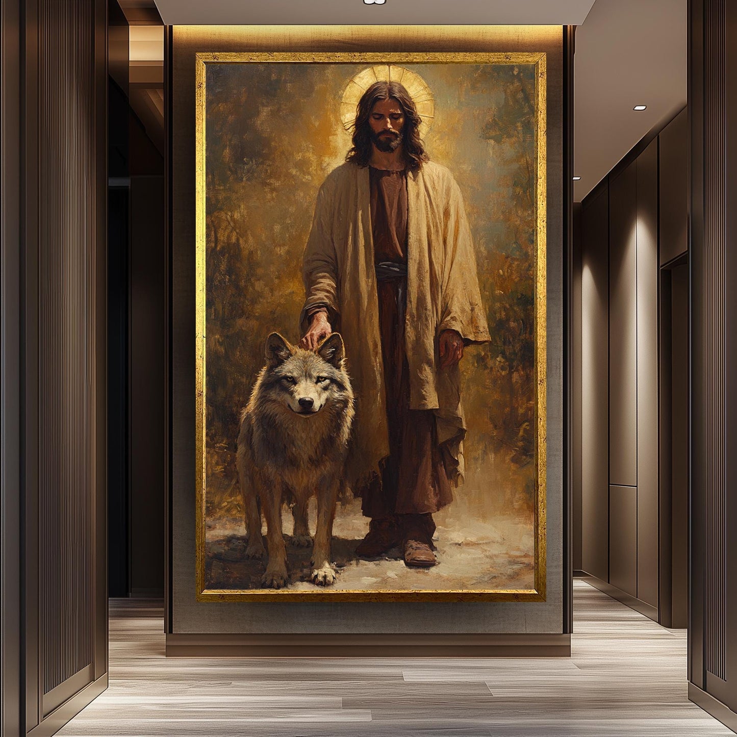 Jesus and Wolf Canvas Print: Sacred Christian Art
