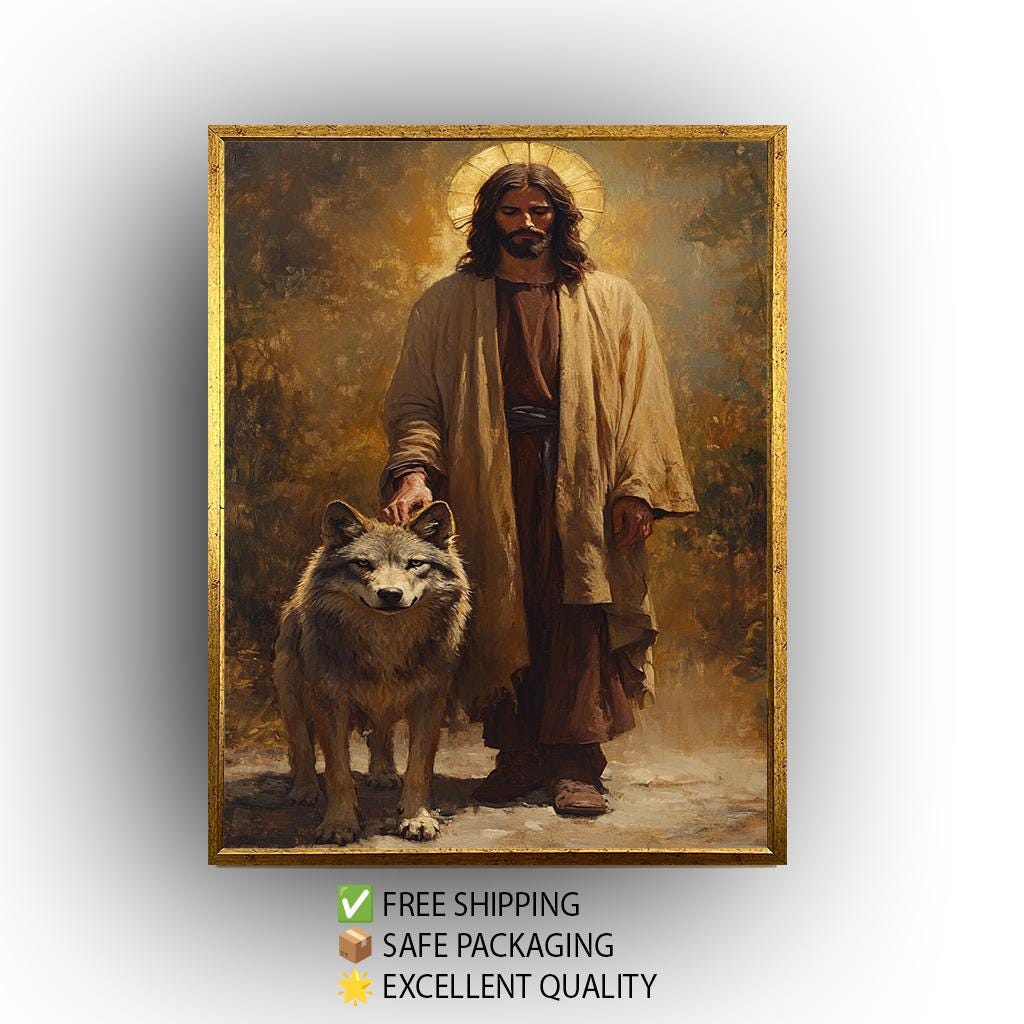 Jesus and Wolf Canvas Print: Sacred Christian Art