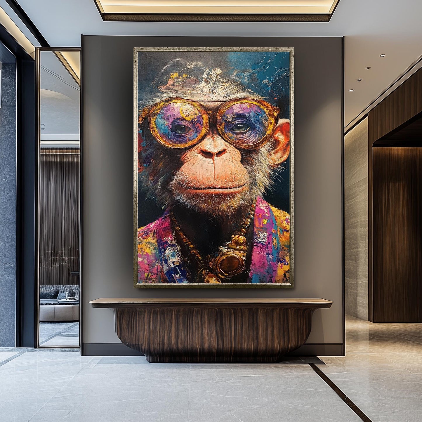 Funky Monkey Canvas Art: Surreal Chimp Portrait with Glasses